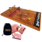 FINENI Horse Racing Game for Adults, Horse Race Board Game with 11 Luxurious Metal Horses Gold,Silver,Black,Rose Gold, 22  Cherry Wood Horse Race Game Board, Dice & Rose Card Included