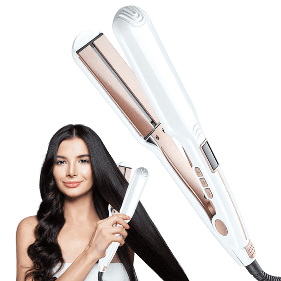 FINETOL 2 in 1 Hair Straightener 2.2" Flat Iron, Adjustable Temperature, Dual Use Curling Iron Wand Hair Curler, Pro Hair Tools for Hair, White
