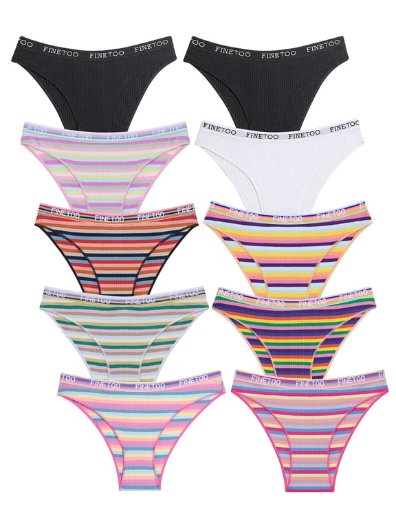 10 Pack Cotton Underwear for Women Cheeky High Cut Breathable Hipster Bikini Striped Panties Pack S-XL