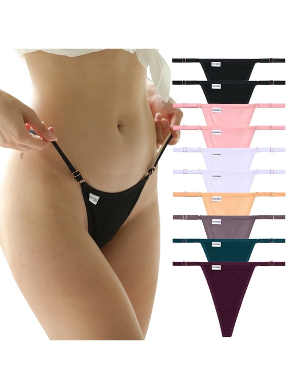 10 Pack G-String Thong for Women Adjustable Cotton Panties Stretch T-back Tangas Low Rise Hipster Underwear S-XL