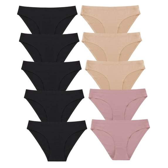 FINETOO 10 Pack Seamless Underwears For Women No Show Bikini Panties Briefs Soft Stretch Hipster Underwear XS-XL