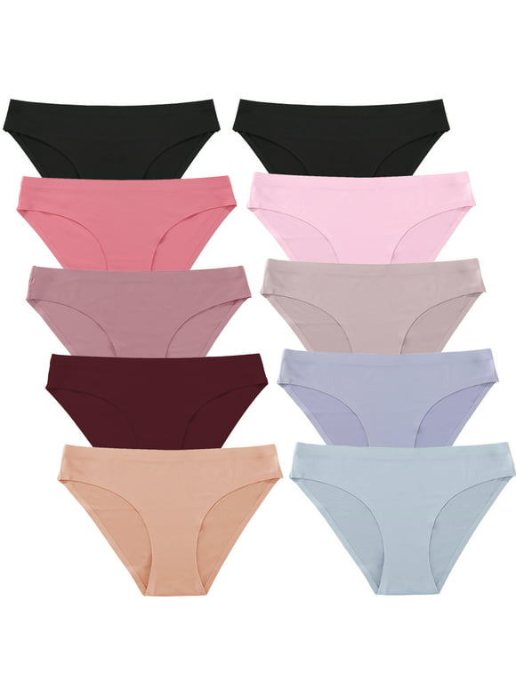 FINETOO 10 Pack Seamless Underwears For Women No Show Bikini Panties Invisibles Briefs Soft Stretch Hipster Underwear XS-XL