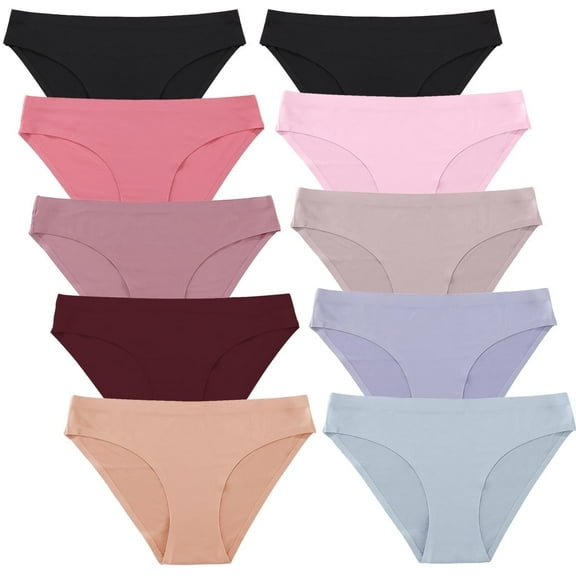 FINETOO 10 Pack Seamless Underwears For Women No Show Bikini Panties Invisibles Briefs Soft Stretch Hipster Underwear XS-XL