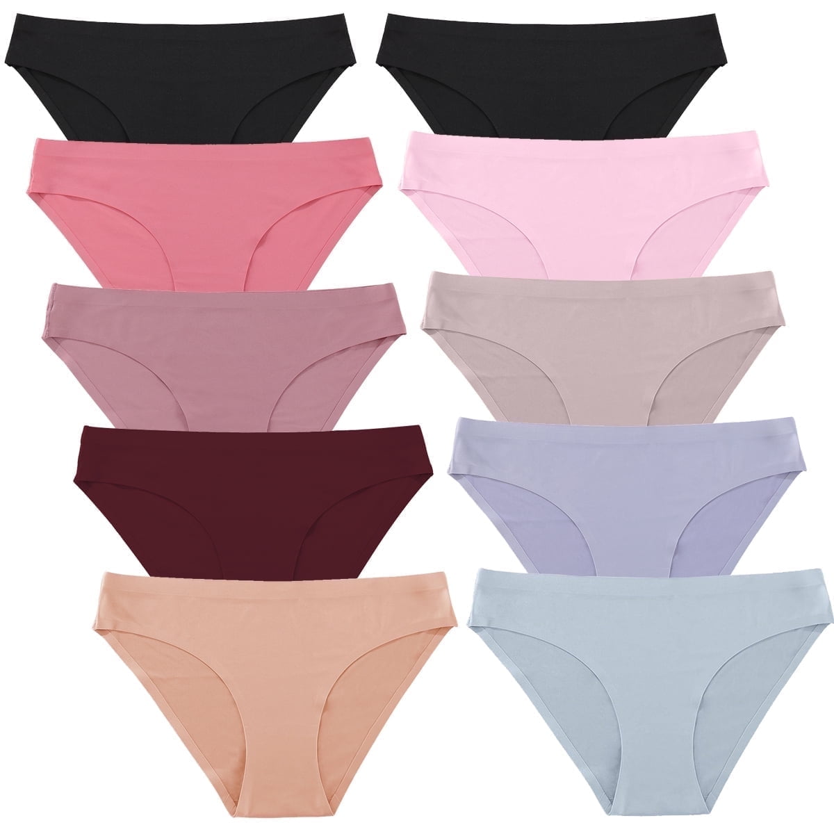 Finetoo Seamless Nylon Spandex Bikini Panties 10 Pack, Soft Stretch, XS-XL
