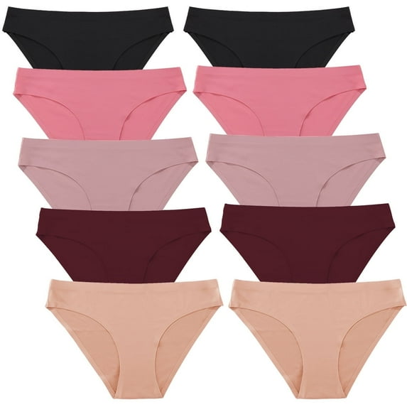 FINETOO 10 Pack Seamless Underwears For Women No Show Bikini Panties Invisibles Briefs Soft Stretch Hipster Underwear XS-XL