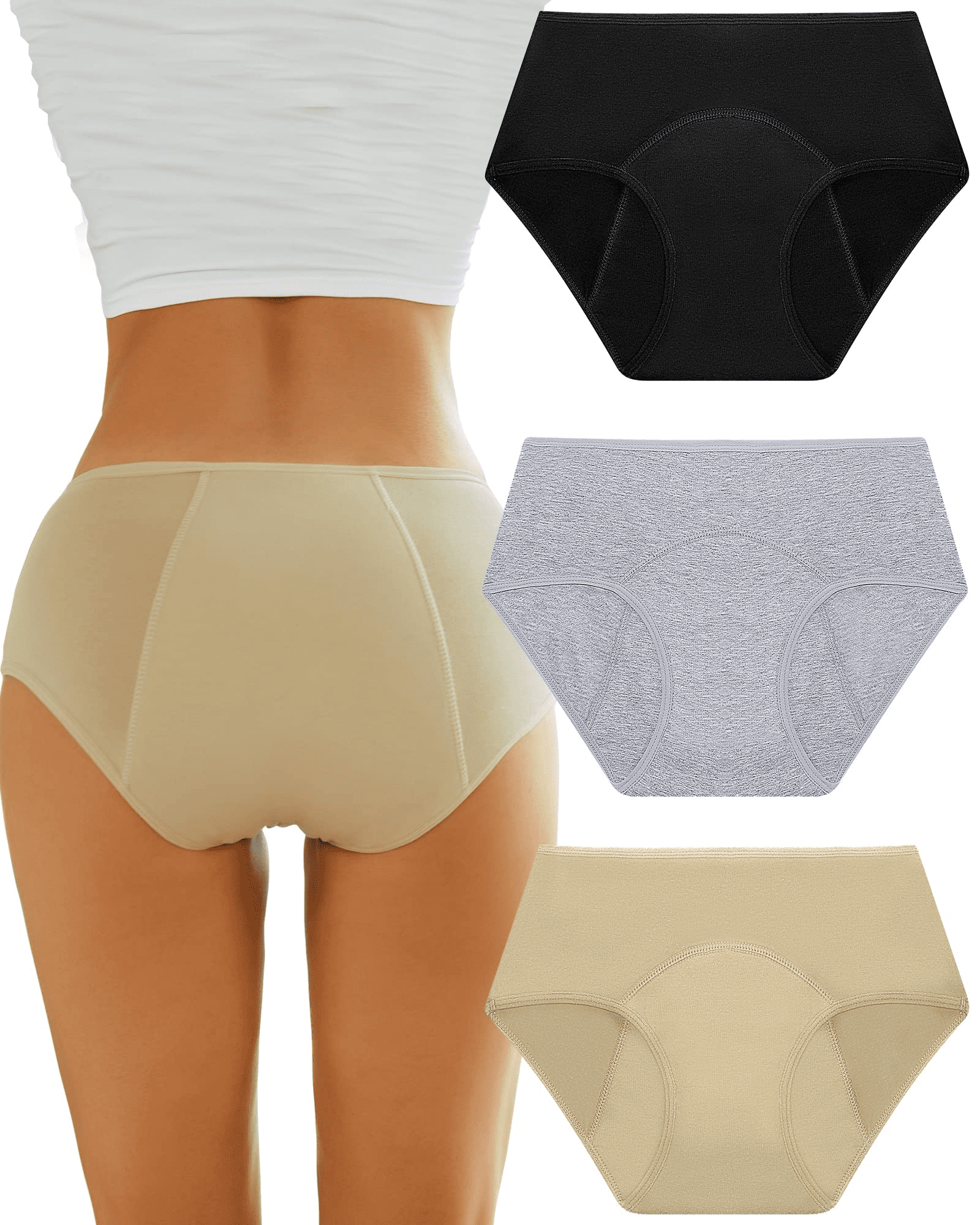 FINETOO 3 Pack Period Underwear for Women Cotton Leakproof Unides