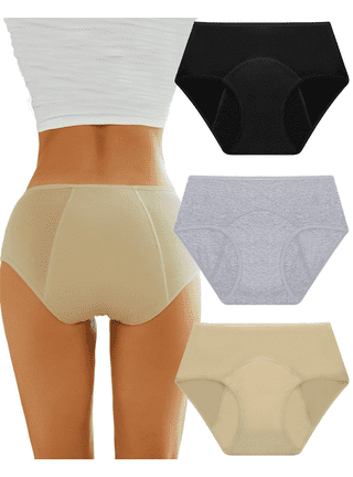PULLIMORE 4 Pack Period Underwear for Women Mid Waist Leakproof Unides Soft  Comfortable Panties Menstrual Brief (Apricot,S)