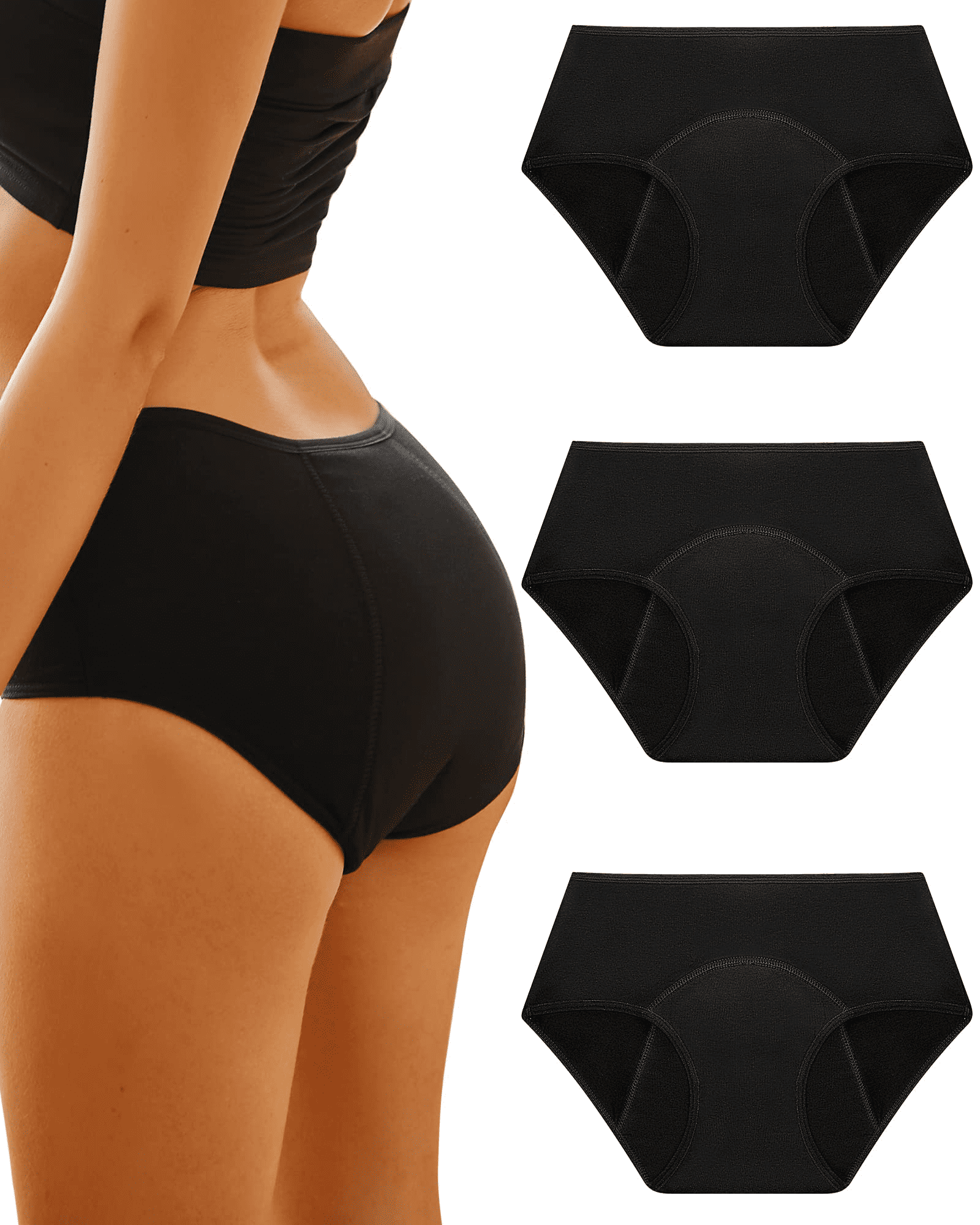 3 Pack XL Women's So Sassy Period Panties Leak-Proof Washable Black