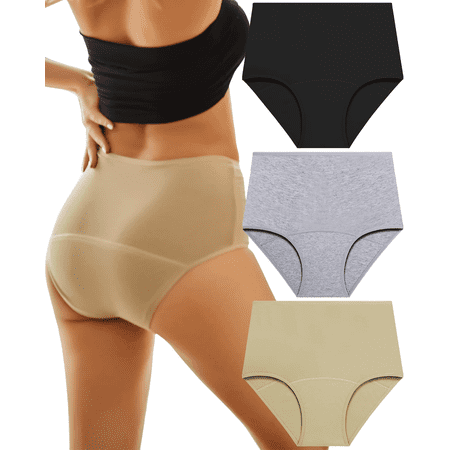 FINETOO 3Pack Period Underwear for Women High Waist Cotton Leakproof Comfortable Panties High Rise Menstrual Brief S-XL