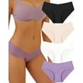 thumbnail image 1 of FINETOO 4 Pack Seamless Underwear For Women Soft Stretch Invisibles Bikini Panties No Show Hipster Cheeky Briefs S-XL, 1 of 6
