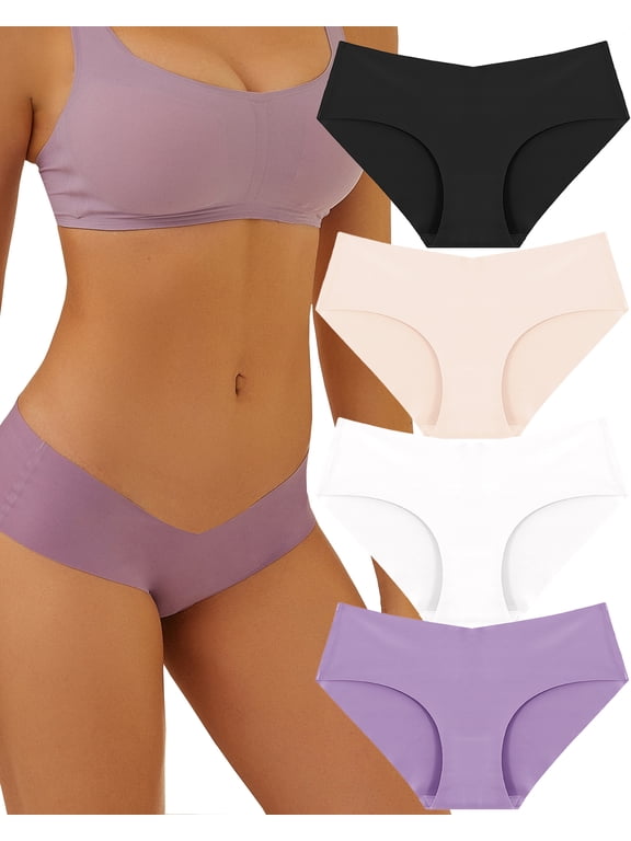 4 Pack Seamless Underwear For Women Soft Stretch Invisibles Bikini Panties No Show Hipster Cheeky Briefs S-XL