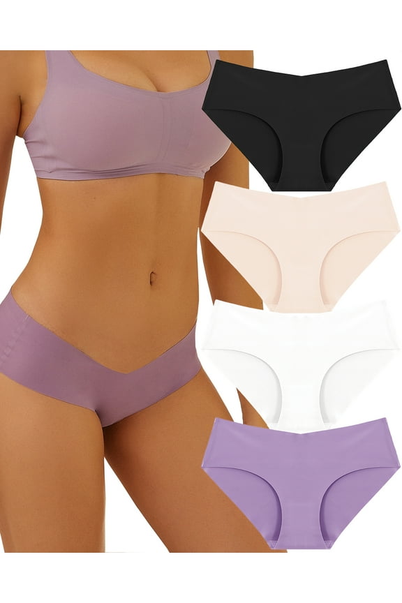 4 Pack Seamless Underwear For Women Soft Stretch Invisibles Bikini Panties No Show Hipster Cheeky Briefs S-XL