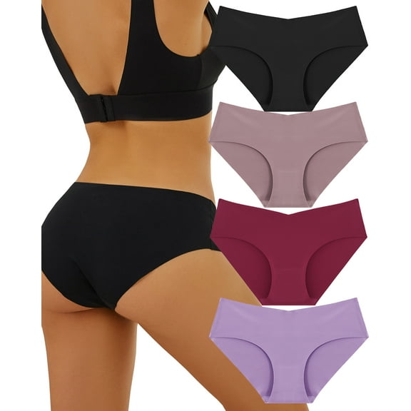 FINETOO 4 Pack Seamless Underwear For Women Soft Stretch Invisibles Bikini Panties No Show Hipster Cheeky Briefs S-XL