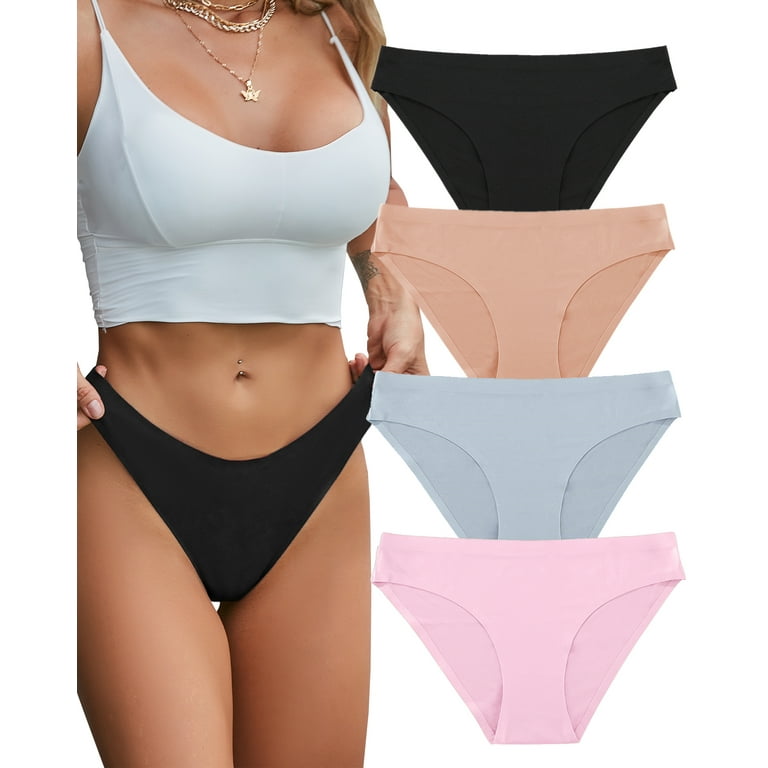 FINETOO 4 Pack Seamless Underwears For Women No Show Bikini Panties  Invisibles Briefs Soft Stretch Hipster Underwear XS-XL