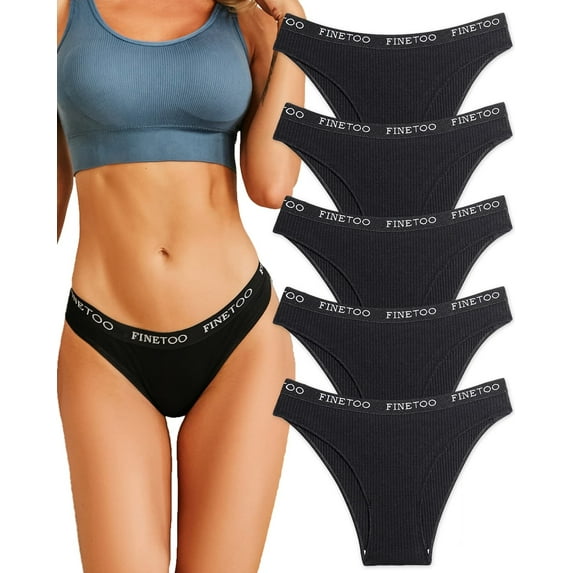 FINETOO 5 Pack Cotton Underwear for Women Cheeky High Cut Breathable Hipster Bikini Panties Pack S-XL