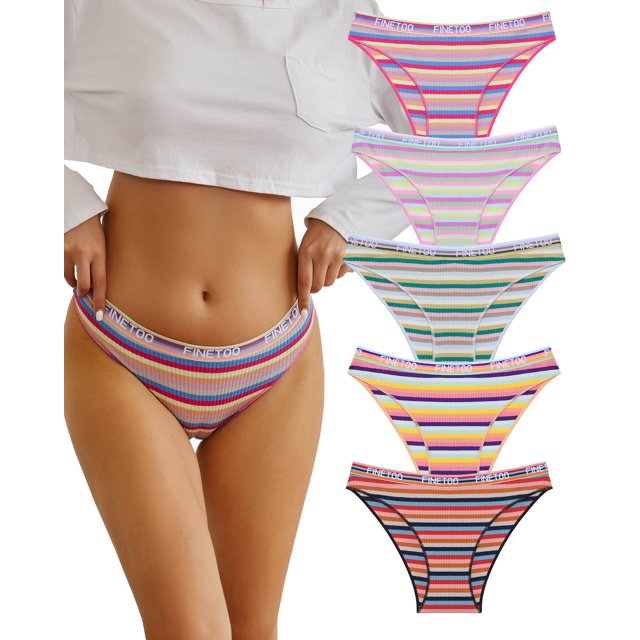 FINETOO 5 Pack Cotton Underwear for Women Cheeky High Cut Breathable Hipster Bikini Panties Pack S-XL