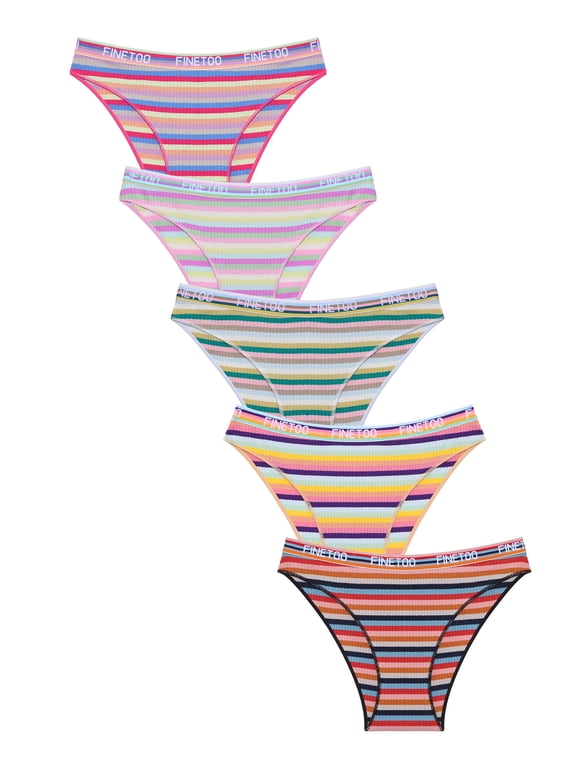 5 Pack Cotton Underwear for Women High Cut Colorful Stripes Panties Breathable Stretch Hipster Bikini S-XL