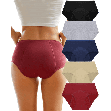 FINETOO 5 Pack Period Underwear for Women Cotton Leakproof Unides Soft Comfortable Panties Menstrual Brief S-XXL