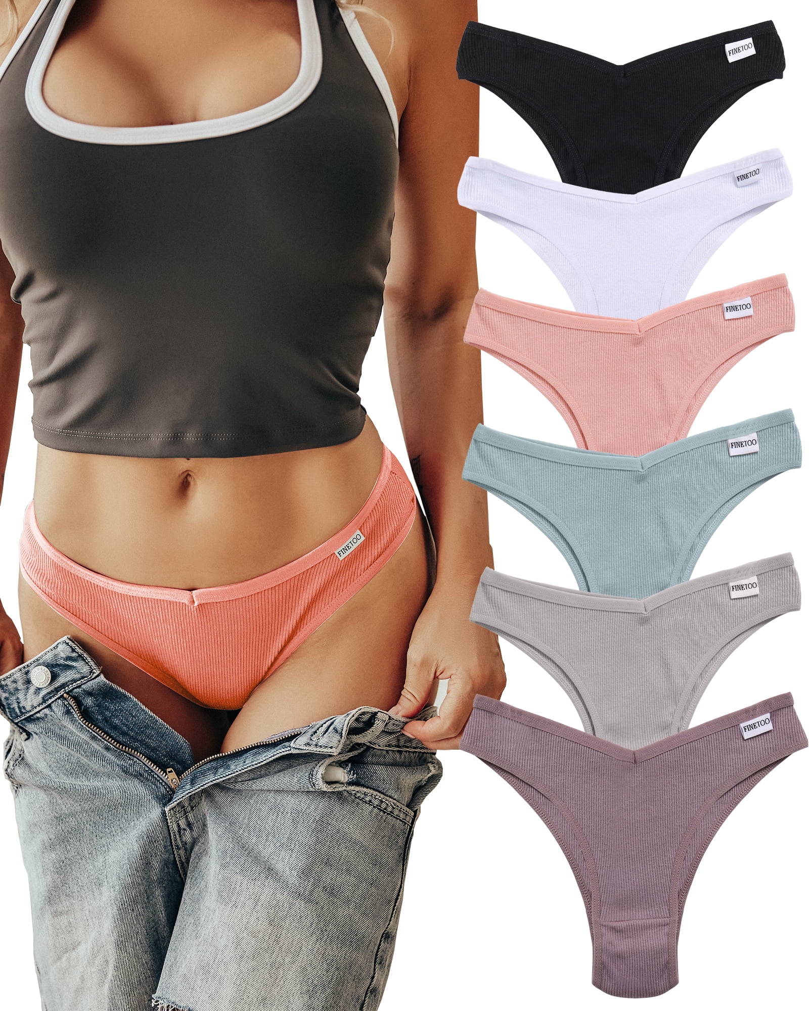 FINETOO Women Cotton Underwear Cheeky Panties Low Rise Bikini Hipster  Breathable Stretch XS-XXL Pack of 6Pack