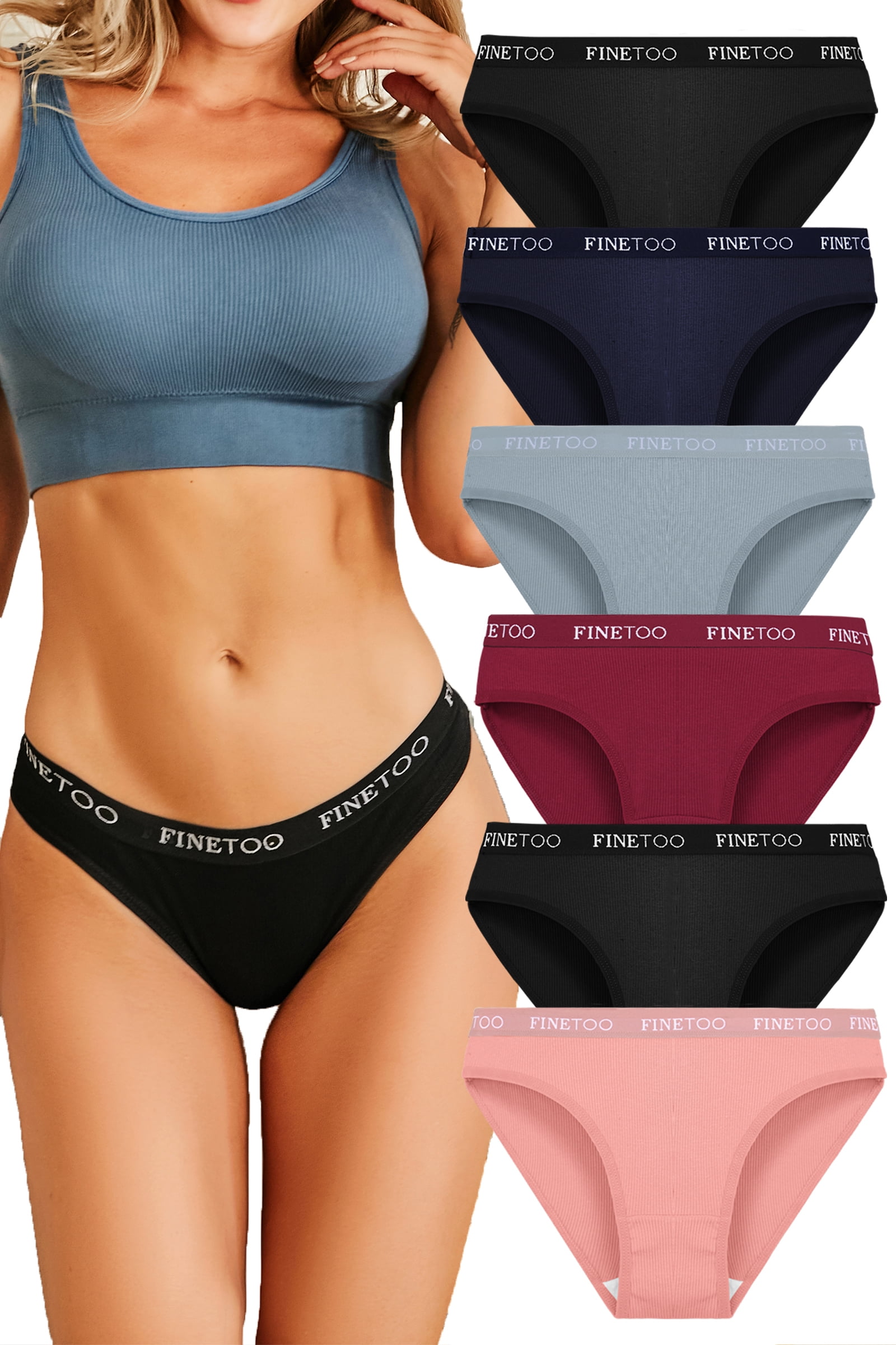 FINETOO 6 Pack Cotton Underwear For Women Cheeky Panties Low Rise Bikini  Hipster Breathable Stretch S-XL