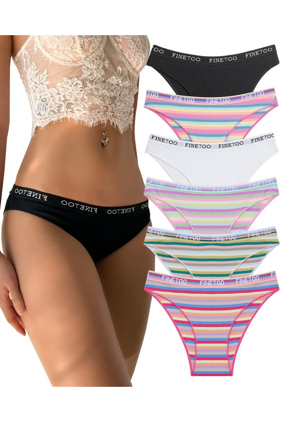 6 Pack Cotton Underwear for Women Cheeky High Cut Breathable Hipster Bikini Striped Panties Pack S-XL