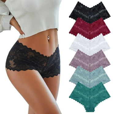 FINETOO 6 Pack Lace Underwear For Women Soft Briefs Embroidery Floral Panties S-XL