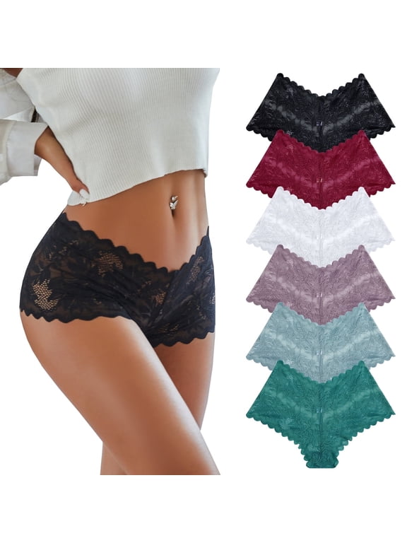 6 Pack Lace Underwear For Women Soft Briefs Embroidery Floral Panties S-XL