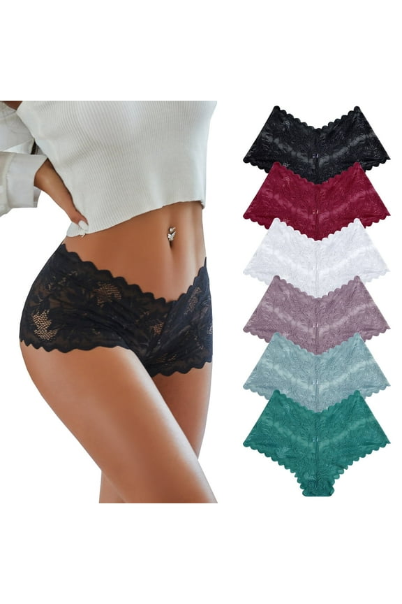 6 Pack Lace Underwear For Women Soft Briefs Embroidery Floral Panties S-XL