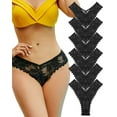 thumbnail image 1 of FINETOO 6 Pack Lace Underwear For Women Invisible High Waist Thong V-Shape Embroidery Floral Bikini Panties S-XL, 1 of 4