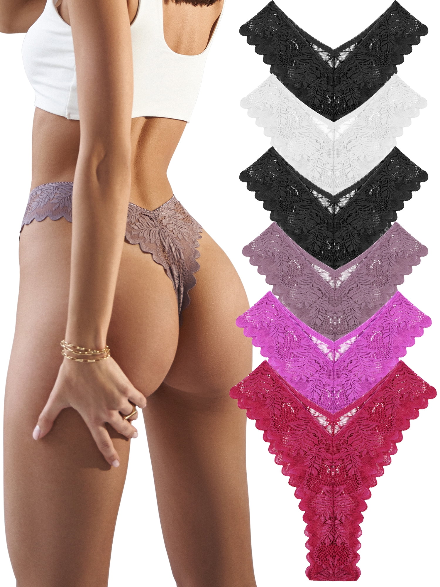 FINETOO 5pcs Women's Solid Color High Waist Seamless Comfortable Thong  Panties
