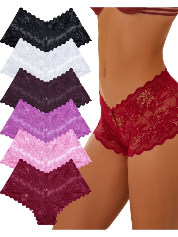 6 Pack Lace Underwear For Women Soft Briefs Embroidery Floral Panties S-XL
