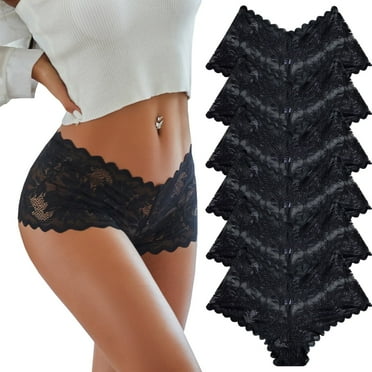 FINETOO 6 Pack Lace Underwear For Women Soft Briefs Embroidery Floral Panties S-XL
