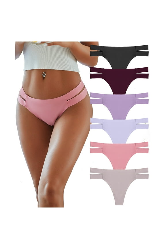 6 Pack Seamless Hipster Thong for Women Cross Strap Panties No Show Stretch Underwear S-XL