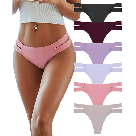 FINETOO 6 Pack Seamless Hipster Thong for Women Cross Strap Panties No Show Stretch Underwear S-XL