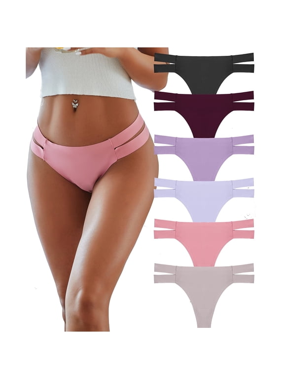 6 Pack Seamless Hipster Thong for Women Cross Strap Panties No Show Stretch Underwear S-XL