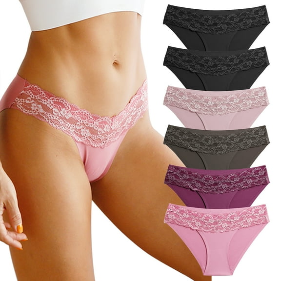 FINETOO 6 Pack Seamless Underwear for Women No Show Bikini Panties Lace Ladies High Cut Hipster Invisible Stretch Cheeky S-XL