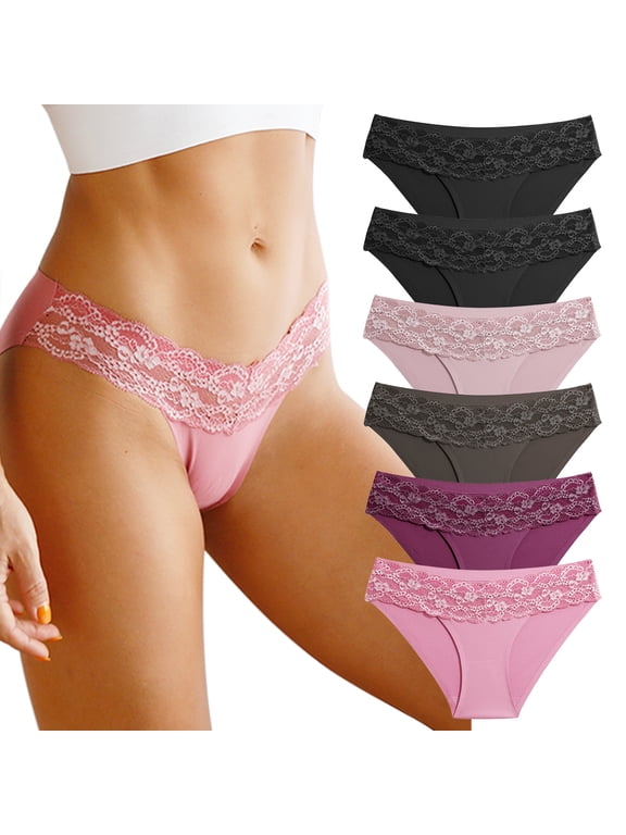 6 Pack Seamless Underwear for Women No Show Bikini Panties Lace Ladies High Cut Hipster Invisible Stretch Cheeky S-XL