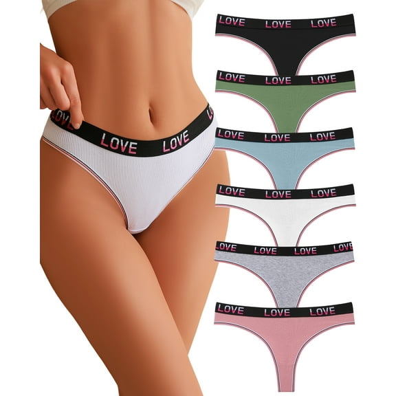 FINETOO Cotton Thongs for Women Soft Low Rise Thong Ladies Panties Womens Underwear 6 Pack S-XL