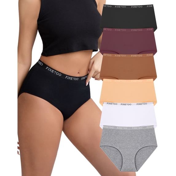 FINETOO Cotton Underwear For Women High Waist Panties Cheeky Bikini Womens Briefs Soft Stretch Hipster for Ladies 6Pack S-XXL