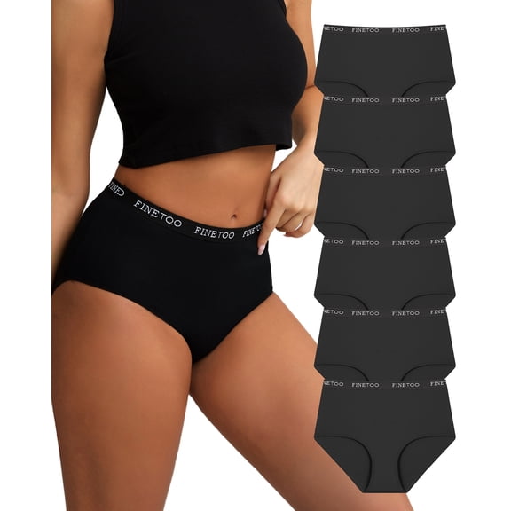 FINETOO Cotton Underwear For Women High Waist Panties Cheeky Bikini Womens Briefs Soft Stretch Hipster for Ladies 6Pack S-XXL