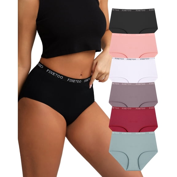 FINETOO Cotton Underwear For Women High Waist Panties Cheeky Bikini Womens Briefs Soft Stretch Hipster for Ladies 6Pack S-XXL