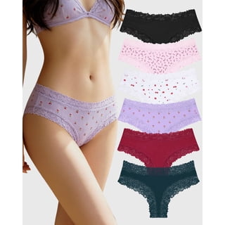 FINETOO Cotton Underwear For Women Lace Brazilian Panties Soft Breathable Cheeky Bikini for Ladies 6 Pack