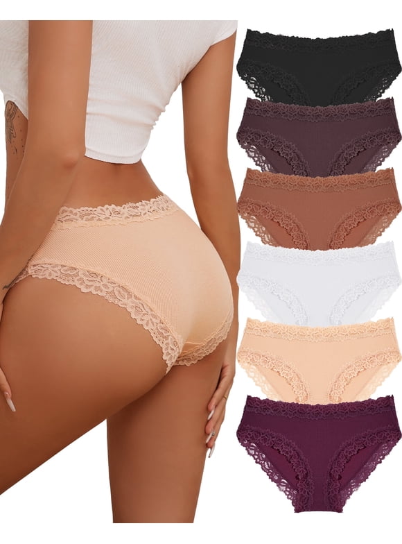 Cotton Underwear for Women Lace Hipster Panties Soft Breathable Cheeky Bikini Ladies 6 Pack