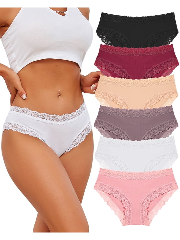 Cotton Underwear for Women Lace Hipster Panties Soft Breathable Cheeky Bikini Ladies 6 Pack