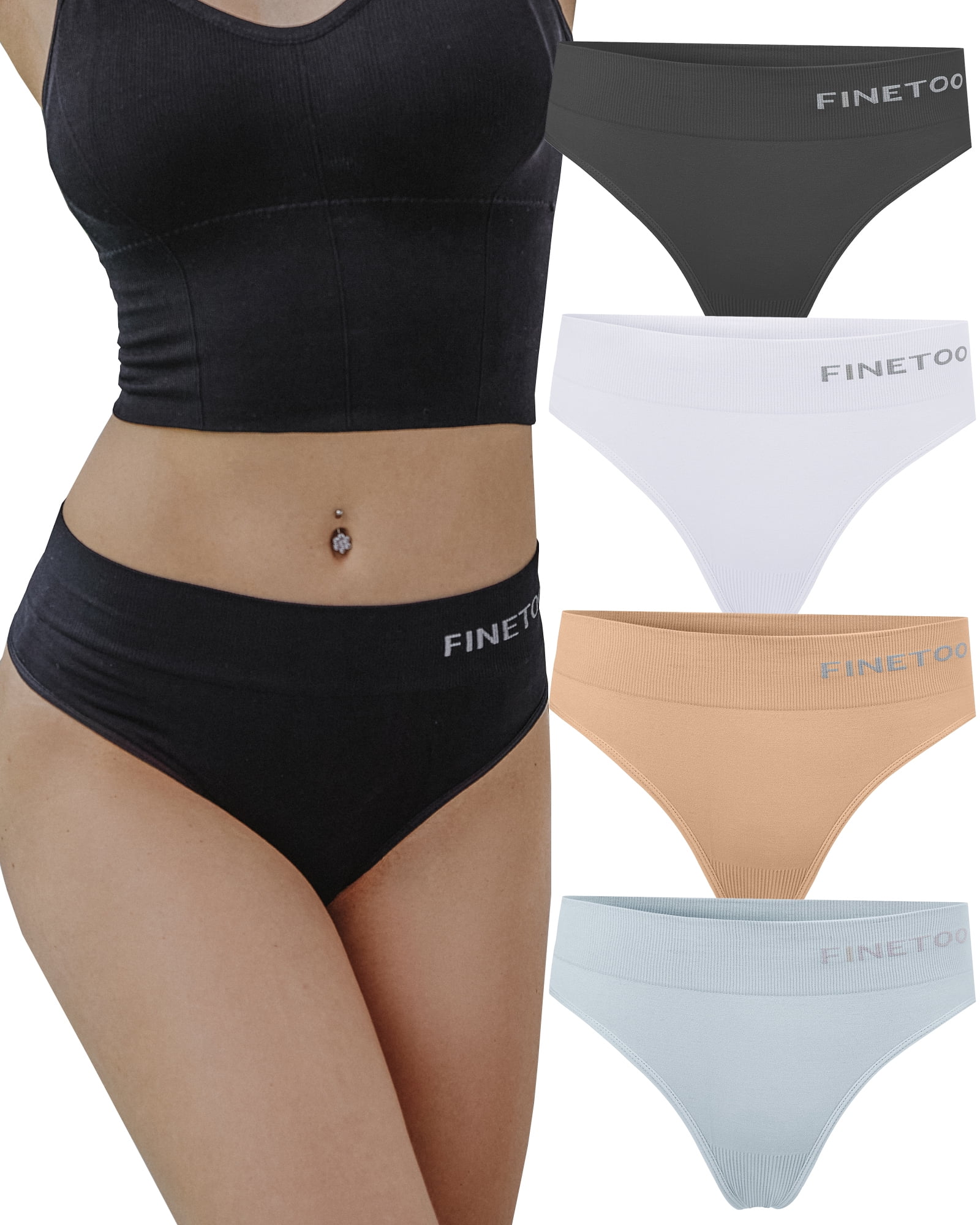 FINETOO 6 Pack Cotton Underwear For Women Cute Low Rise Bikini Rib Cheeky  Panties V-shaped waistband Hipster Lingerie S-XL 