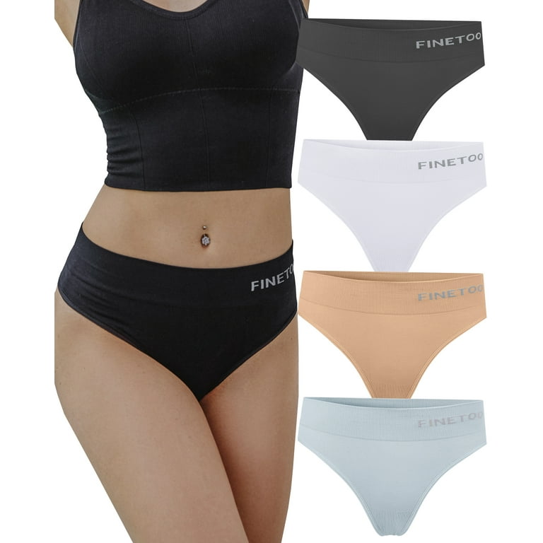 FINETOO High Waisted Thongs for Women, Breathable Underwear Soft Stretchy  Nylon Spandex No Side Seam Panties S-XL 4/6 Pack 
