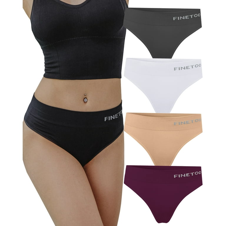 FINETOO High Waisted Thongs for Women, Breathable Underwear Soft Stretchy  Nylon Spandex No Side Seam Panties S-XL 4/6 Pack