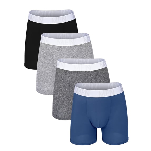 FINETOO Mens Underwear Boxer Briefs Soft Breathable Moisture-Wicking Wide Waistband Men Underwear 4 Pack