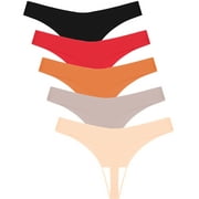FINETOO Seamless Thongs for Women No Show Underwear Breathable Ice Silk Soft Stretch Invisible Hipster 5 Pack XS-XL