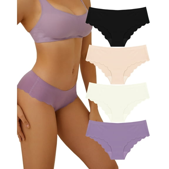 FINETOO Seamless Underwear for Women No Show Bikini Panties Breathable Ice Silk Soft Stretch Invisible Hipster S-XL 4 Pack